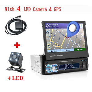 Podofo 1din Car Radio GPS Navigation 7" HD Retractable Screen MP5 Player Bluetooth Stereo Mirror Link Autoradio Rear View Camera