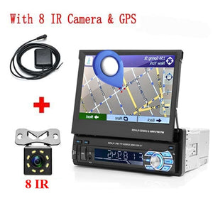 Podofo 1din Car Radio GPS Navigation 7" HD Retractable Screen MP5 Player Bluetooth Stereo Mirror Link Autoradio Rear View Camera