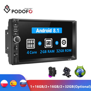 Podofo Android 2 Din Car Radio RAM 2GB+ ROM 32GB Android 7'' 2Din Car Radio Autoradio GPS Multimedia Player For Ford VW Golf